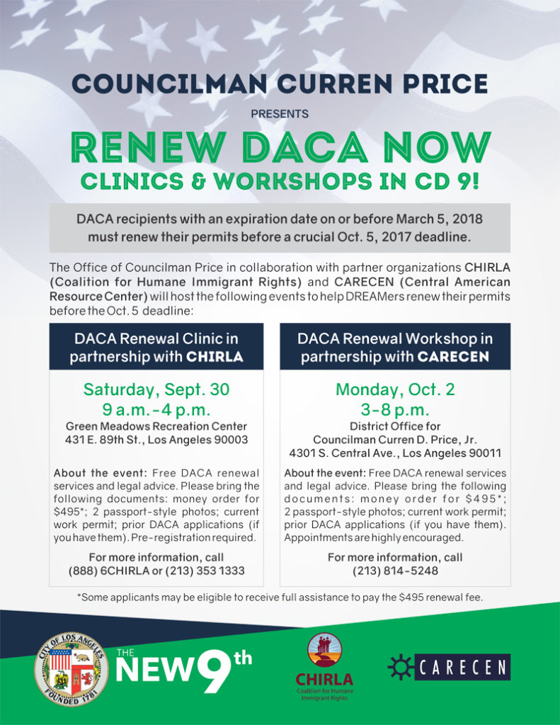 Final Chance to Renew DACA! Councilman Price Helps Subsidize Renewal Fees for CD 9 Residents