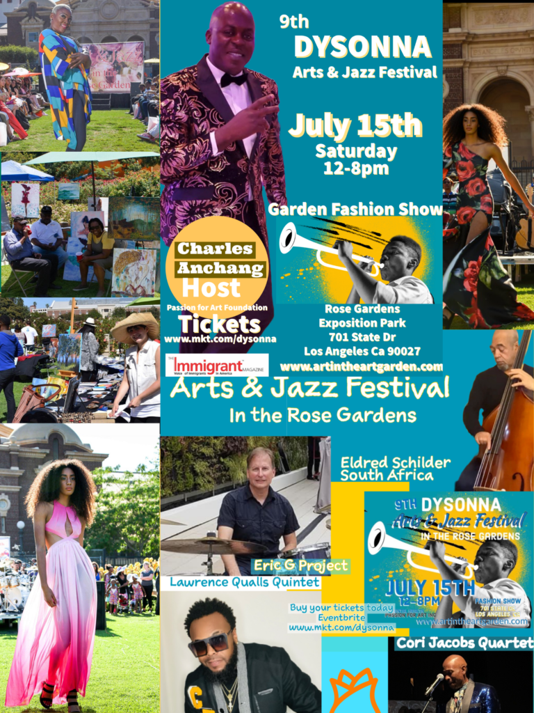 Unleash Your Senses at the 9th Annual DYSONNA Art & Jazz Festival in the Rose Gardens! Unleash Your Senses at the 9th Annual DYSONNA Art & Jazz Festival in the Rose Gardens! Magazine, Entertainment Mark your calendars for Saturday, July 15, 2023, as the highly anticipated 9th Annual DYSONNA Art & Jazz Festival returns to the stunning Rose Gardens Exposition Park in LA. This festival has firmly established itself as the premier entertainment event in the City of Los Angeles Rose Gardens, and we can’t wait to share this incredible experience with you. Unleash Your Senses at the 9th Annual DYSONNA Art & Jazz Festival in the Rose Gardens!With a remarkable eight years of history, the DYSONNA Art & Jazz Festival in the Rose Gardens celebrates the essence of diversity, culture, and art through a captivating fusion of various music genres. From the moment you step foot into the festival grounds, you’ll find yourself immersed in the rich beats and mesmerizing musical stylings that resonate from the stage, transporting you to a world of pure auditory bliss. But the festival is more than just a musical extravaganza. It serves as a platform that brings together talented local vendors and businesses, showcasing their offerings and creating a vibrant marketplace within the festival grounds. Moreover, it provides a golden opportunity for local artists to shine, to have their voices heard, and perhaps even be discovered by industry professionals. The DYSONNA Art & Jazz Festival is a catalyst for artistic growth and development, and there is no better place on Earth than the Rose Gardens to nurture such potential. Unleash Your Senses at the 9th Annual DYSONNA Art & Jazz Festival in the Rose Gardens!The Rose Gardens Exposition Park, a beloved destination visited by hundreds of Angelinos and tourists each year, provides the perfect backdrop for this extraordinary event. The picturesque surroundings and the enchanting ambiance of the gardens elevate the festival experience to new heights, offering an idyllic setting for attendees to indulge in a sensory feast of music, art, and culture. Get ready to groove to the sensational performances of our incredible lineup of live bands. The Eric G Project, founded by the renowned L.A. session drummer Eric Gugisch, will deliver a high-energy blend of Latin/Jazz infused with R&B style elements. Lawrence Qualls, a multifaceted music producer, and musician, will captivate you with his mastery of Jazz/Hip-Hop fusion. From South Africa, we have the extraordinary Eldred Schilder, whose Cape form of jazz draws inspiration from traditional goema beats and carries the legacy of the renowned Schilder family. And let’s not forget Cori Jacobs, the talented composer, and arranger, whose soulful yet funky music will make your heart skip a beat. Unleash Your Senses at the 9th Annual DYSONNA Art & Jazz Festival in the Rose Gardens!The festival wouldn’t be complete without our highly anticipated Garden Fashion Show, showcasing the latest trends and designs. Prepare to be dazzled by the unique creations of Eldred Schilder, as he presents a collection inspired by his Schilder dynasty and accompanied by hand-picked local young musicians. Don’t miss out on this unforgettable experience! Join us at the DYSONNA Art & Jazz Festival in the Rose Gardens and be part of a celebration that embraces the beauty of art, the power of music, and the spirit of cultural unity. now and secure your spot at the festival of a lifetime! Purchase your tickets and reserve your place at this magnificent event. We can’t wait to see you there! #DYSONNAFestival #ArtandJazz #RoseGardensLA #MusicFestival #CulturalEvent #LiveBands #JazzMusic #LocalArtists #CulturalDiversity #ExpositionPark #LosAngelesEvents #MusicPerformances #GardenFashionShow #EricGProject #LawrenceQualls #EldredSchilder #CoriJacobs #LiveEntertainment #LosAngelesAttractions #MusicDiscovery #VibrantAtmosphereUnleash Your Senses at the 9th Annual DYSONNA Art & Jazz Festival in the Rose Gardens!